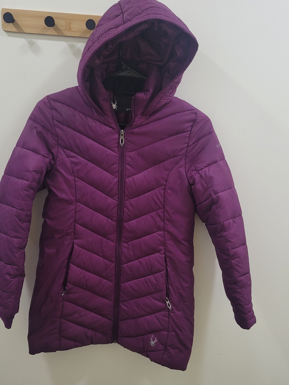 Spyder Women's Hooded Quilted Puffer Coat in Plum